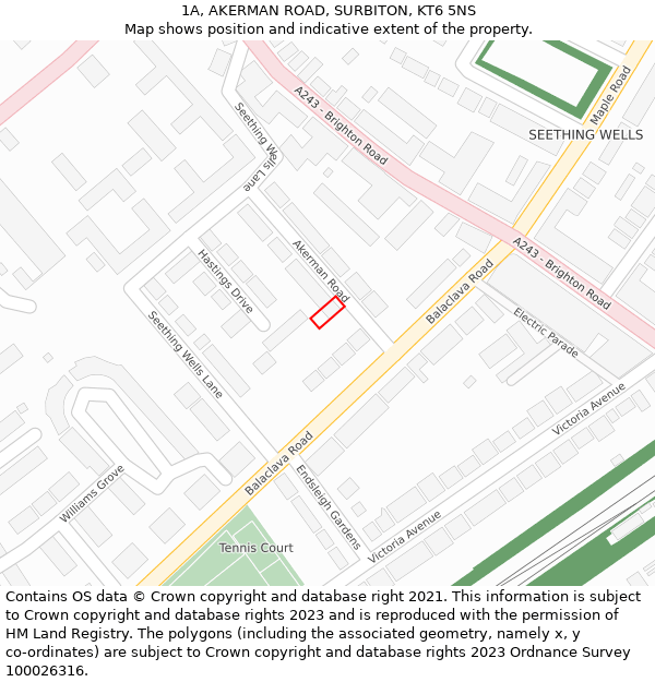 1A, AKERMAN ROAD, SURBITON, KT6 5NS: Location map and indicative extent of plot