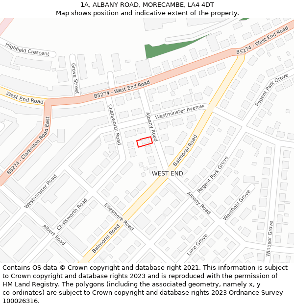 1A, ALBANY ROAD, MORECAMBE, LA4 4DT: Location map and indicative extent of plot