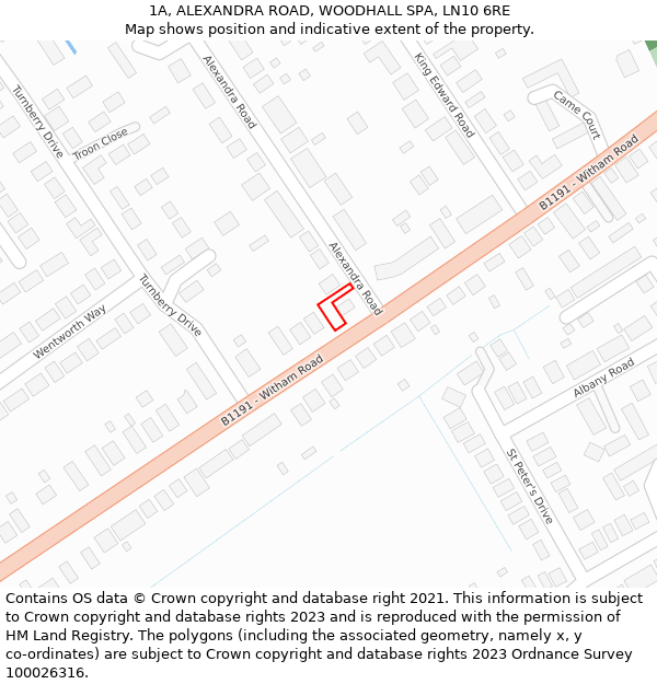 1A, ALEXANDRA ROAD, WOODHALL SPA, LN10 6RE: Location map and indicative extent of plot