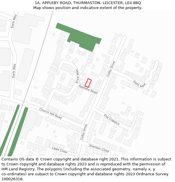 1A, APPLEBY ROAD, THURMASTON, LEICESTER, LE4 8BQ: Location map and indicative extent of plot