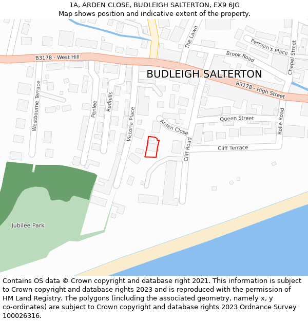 1A, ARDEN CLOSE, BUDLEIGH SALTERTON, EX9 6JG: Location map and indicative extent of plot