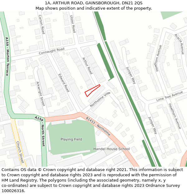 1A, ARTHUR ROAD, GAINSBOROUGH, DN21 2QS: Location map and indicative extent of plot