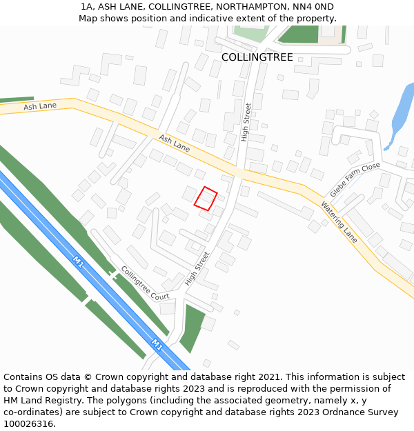 1A, ASH LANE, COLLINGTREE, NORTHAMPTON, NN4 0ND: Location map and indicative extent of plot