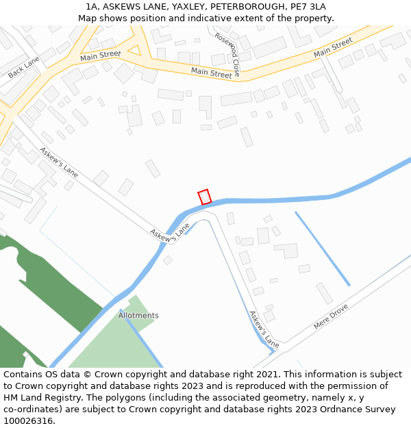 1A, ASKEWS LANE, YAXLEY, PETERBOROUGH, PE7 3LA: Location map and indicative extent of plot