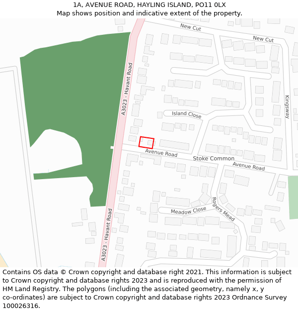 1A, AVENUE ROAD, HAYLING ISLAND, PO11 0LX: Location map and indicative extent of plot