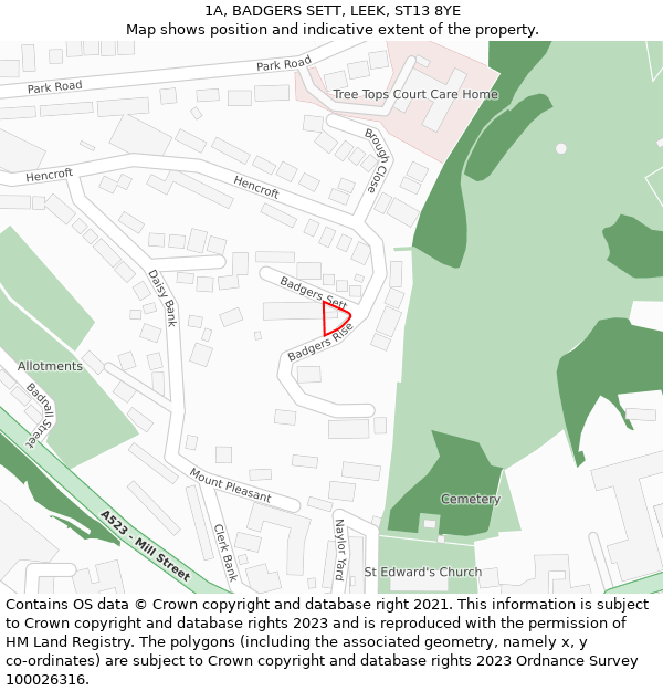 1A, BADGERS SETT, LEEK, ST13 8YE: Location map and indicative extent of plot