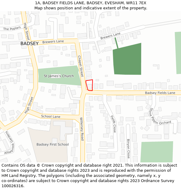 1A, BADSEY FIELDS LANE, BADSEY, EVESHAM, WR11 7EX: Location map and indicative extent of plot