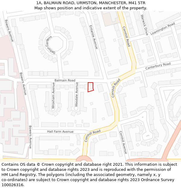 1A, BALMAIN ROAD, URMSTON, MANCHESTER, M41 5TR: Location map and indicative extent of plot