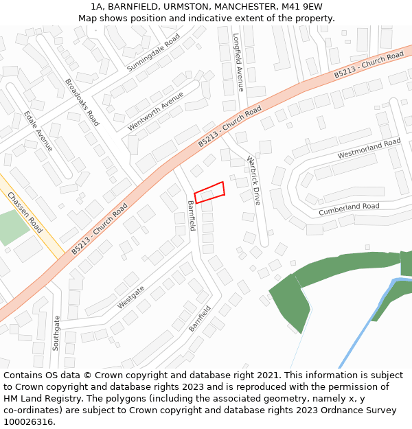 1A, BARNFIELD, URMSTON, MANCHESTER, M41 9EW: Location map and indicative extent of plot