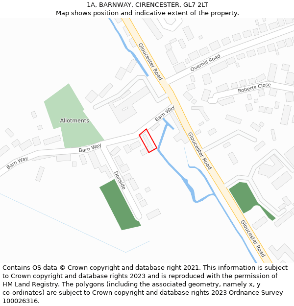 1A, BARNWAY, CIRENCESTER, GL7 2LT: Location map and indicative extent of plot