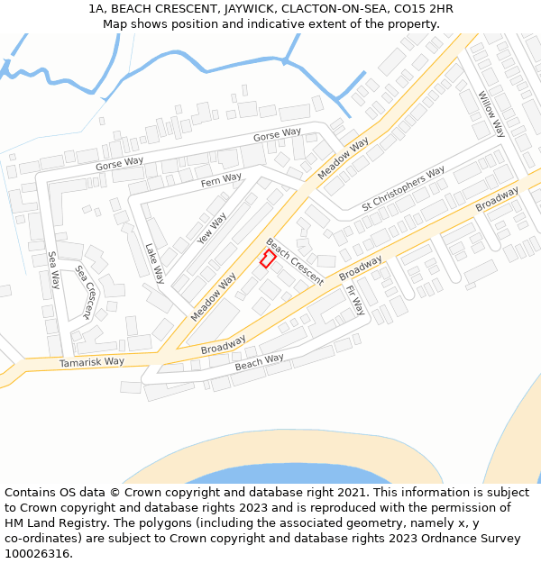 1A, BEACH CRESCENT, JAYWICK, CLACTON-ON-SEA, CO15 2HR: Location map and indicative extent of plot