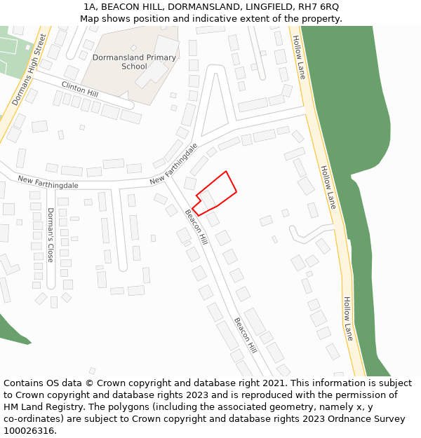 1A, BEACON HILL, DORMANSLAND, LINGFIELD, RH7 6RQ: Location map and indicative extent of plot