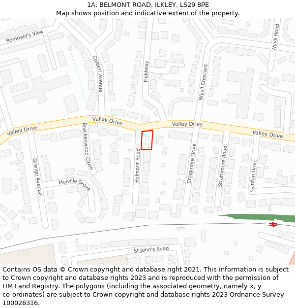 1A, BELMONT ROAD, ILKLEY, LS29 8PE: Location map and indicative extent of plot