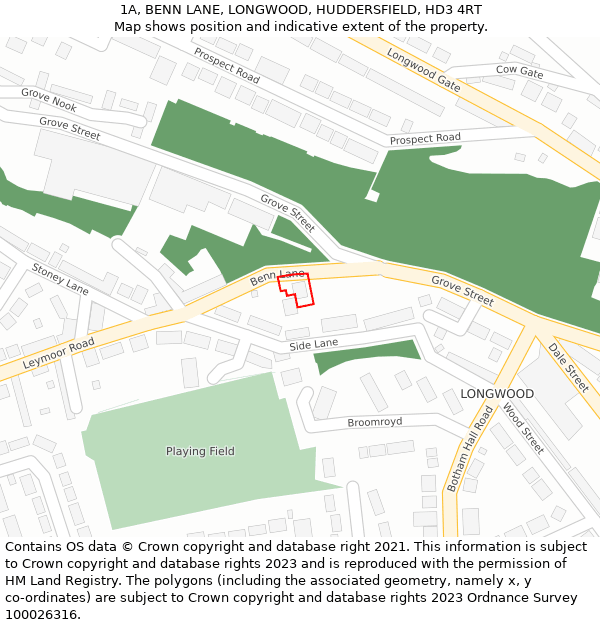 1A, BENN LANE, LONGWOOD, HUDDERSFIELD, HD3 4RT: Location map and indicative extent of plot