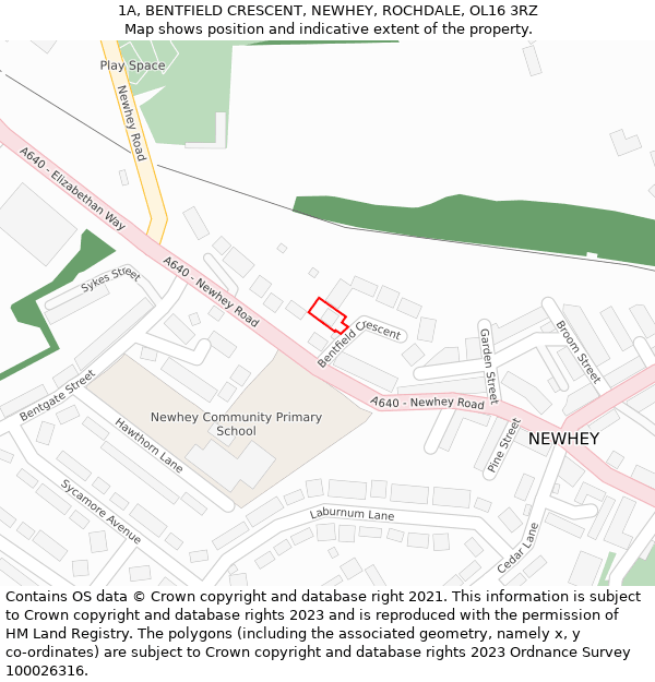 1A, BENTFIELD CRESCENT, NEWHEY, ROCHDALE, OL16 3RZ: Location map and indicative extent of plot