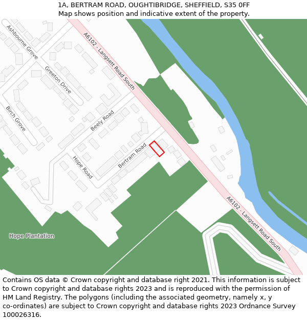 1A, BERTRAM ROAD, OUGHTIBRIDGE, SHEFFIELD, S35 0FF: Location map and indicative extent of plot
