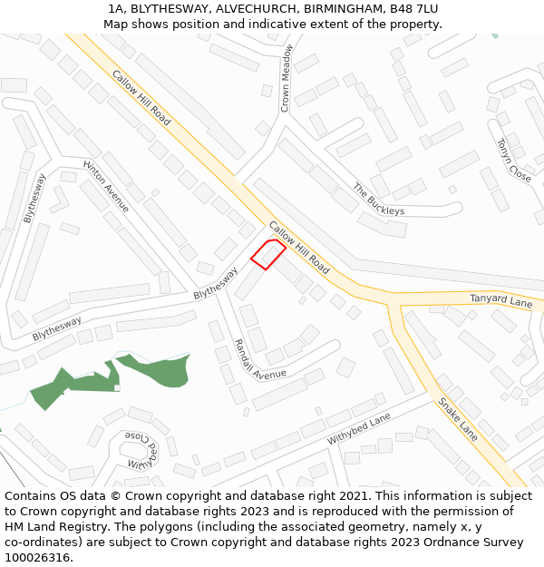 1A, BLYTHESWAY, ALVECHURCH, BIRMINGHAM, B48 7LU: Location map and indicative extent of plot