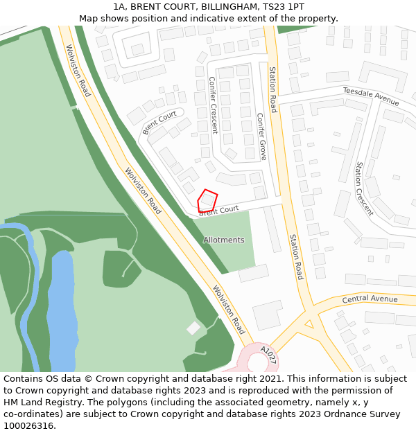 1A, BRENT COURT, BILLINGHAM, TS23 1PT: Location map and indicative extent of plot