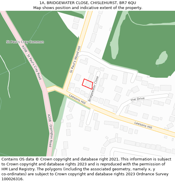 1A, BRIDGEWATER CLOSE, CHISLEHURST, BR7 6QU: Location map and indicative extent of plot