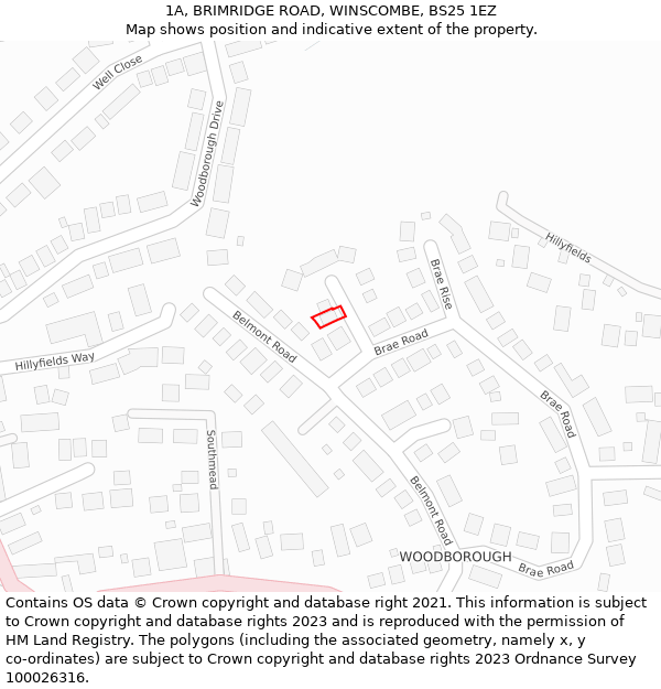 1A, BRIMRIDGE ROAD, WINSCOMBE, BS25 1EZ: Location map and indicative extent of plot