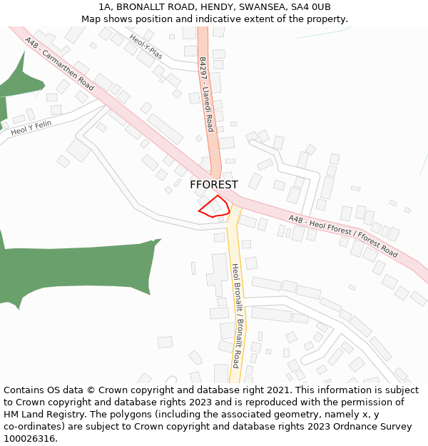 1A, BRONALLT ROAD, HENDY, SWANSEA, SA4 0UB: Location map and indicative extent of plot