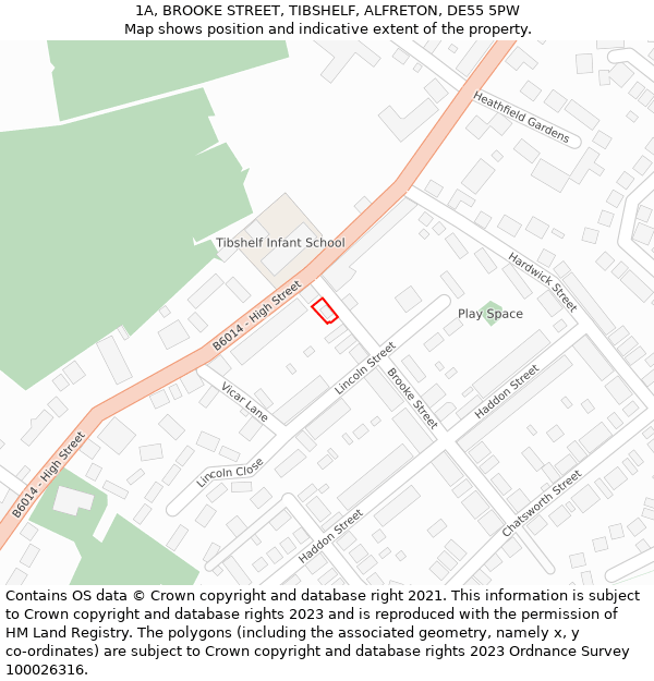 1A, BROOKE STREET, TIBSHELF, ALFRETON, DE55 5PW: Location map and indicative extent of plot