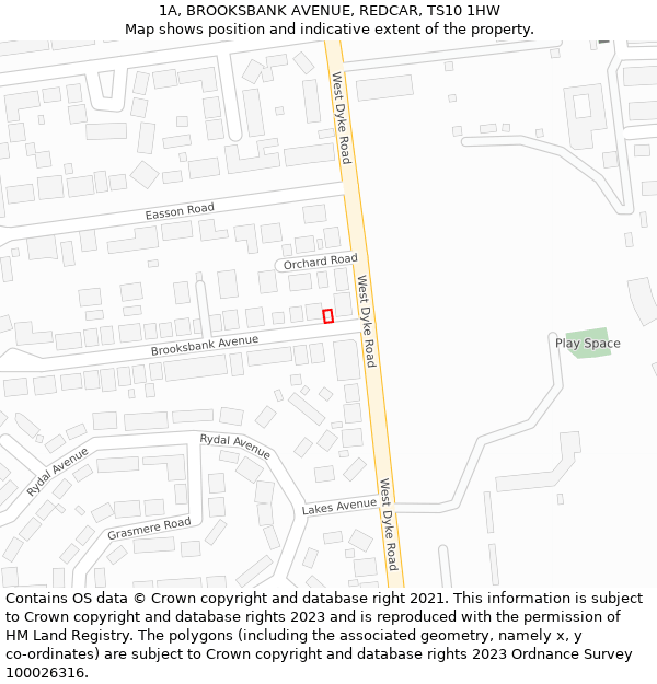 1A, BROOKSBANK AVENUE, REDCAR, TS10 1HW: Location map and indicative extent of plot