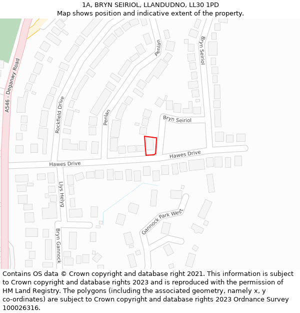 1A, BRYN SEIRIOL, LLANDUDNO, LL30 1PD: Location map and indicative extent of plot