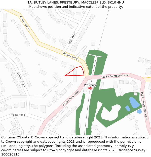 1A, BUTLEY LANES, PRESTBURY, MACCLESFIELD, SK10 4HU: Location map and indicative extent of plot