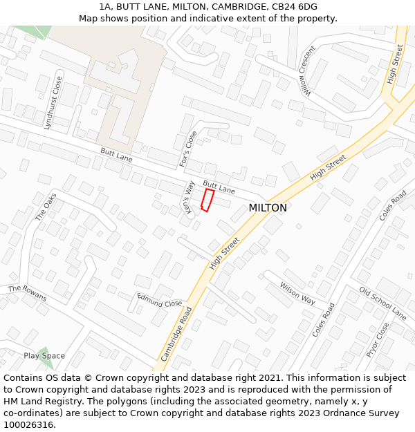 1A, BUTT LANE, MILTON, CAMBRIDGE, CB24 6DG: Location map and indicative extent of plot