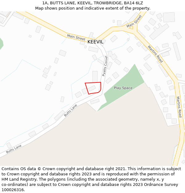 1A, BUTTS LANE, KEEVIL, TROWBRIDGE, BA14 6LZ: Location map and indicative extent of plot