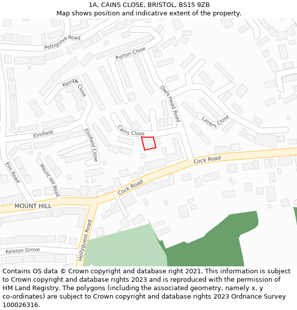 1A, CAINS CLOSE, BRISTOL, BS15 9ZB: Location map and indicative extent of plot