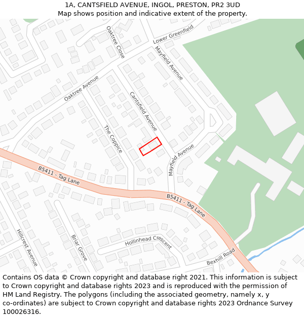 1A, CANTSFIELD AVENUE, INGOL, PRESTON, PR2 3UD: Location map and indicative extent of plot