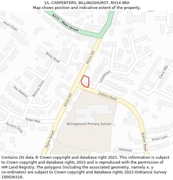 1A, CARPENTERS, BILLINGSHURST, RH14 9RA: Location map and indicative extent of plot