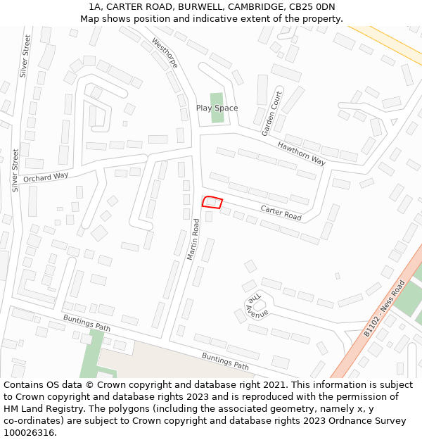 1A, CARTER ROAD, BURWELL, CAMBRIDGE, CB25 0DN: Location map and indicative extent of plot