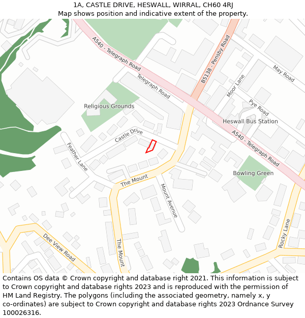 1A, CASTLE DRIVE, HESWALL, WIRRAL, CH60 4RJ: Location map and indicative extent of plot