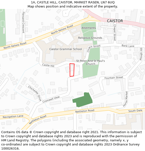 1A, CASTLE HILL, CAISTOR, MARKET RASEN, LN7 6UQ: Location map and indicative extent of plot