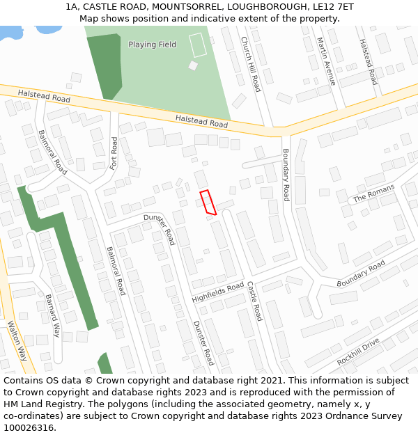 1A, CASTLE ROAD, MOUNTSORREL, LOUGHBOROUGH, LE12 7ET: Location map and indicative extent of plot