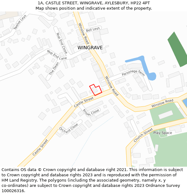 1A, CASTLE STREET, WINGRAVE, AYLESBURY, HP22 4PT: Location map and indicative extent of plot