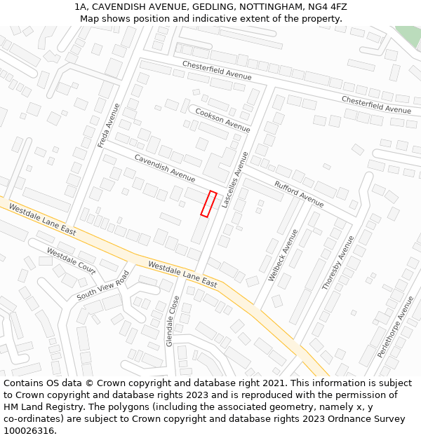 1A, CAVENDISH AVENUE, GEDLING, NOTTINGHAM, NG4 4FZ: Location map and indicative extent of plot