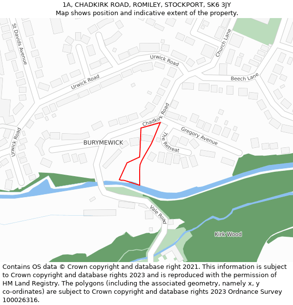 1A, CHADKIRK ROAD, ROMILEY, STOCKPORT, SK6 3JY: Location map and indicative extent of plot