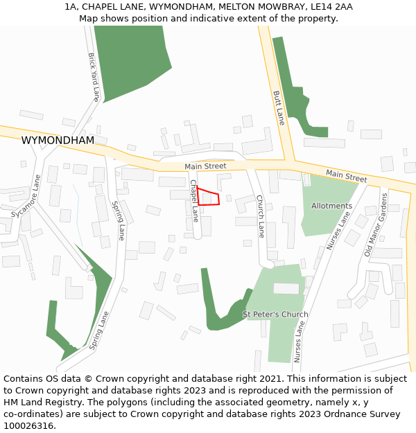 1A, CHAPEL LANE, WYMONDHAM, MELTON MOWBRAY, LE14 2AA: Location map and indicative extent of plot