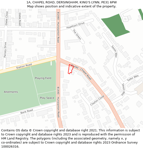 1A, CHAPEL ROAD, DERSINGHAM, KING'S LYNN, PE31 6PW: Location map and indicative extent of plot