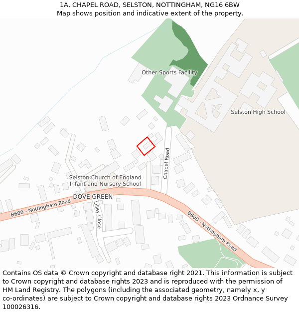 1A, CHAPEL ROAD, SELSTON, NOTTINGHAM, NG16 6BW: Location map and indicative extent of plot