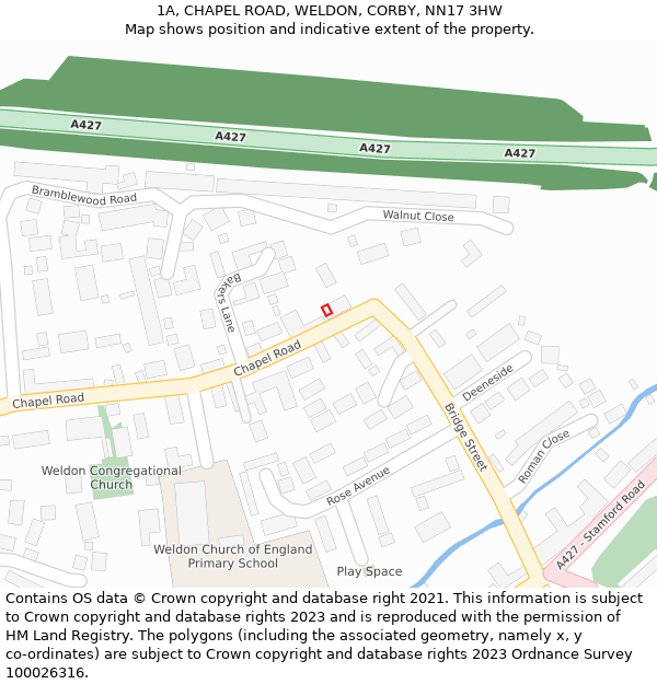 1A, CHAPEL ROAD, WELDON, CORBY, NN17 3HW: Location map and indicative extent of plot