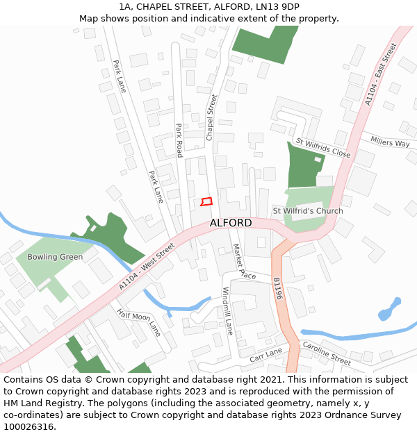 1A, CHAPEL STREET, ALFORD, LN13 9DP: Location map and indicative extent of plot