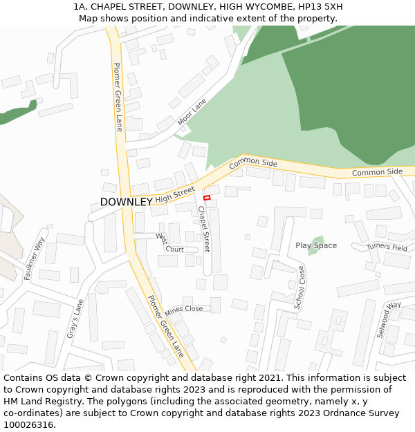 1A, CHAPEL STREET, DOWNLEY, HIGH WYCOMBE, HP13 5XH: Location map and indicative extent of plot
