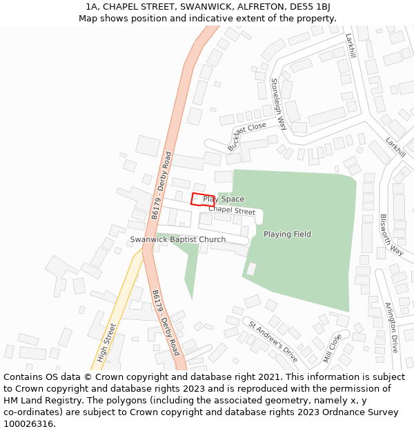 1A, CHAPEL STREET, SWANWICK, ALFRETON, DE55 1BJ: Location map and indicative extent of plot