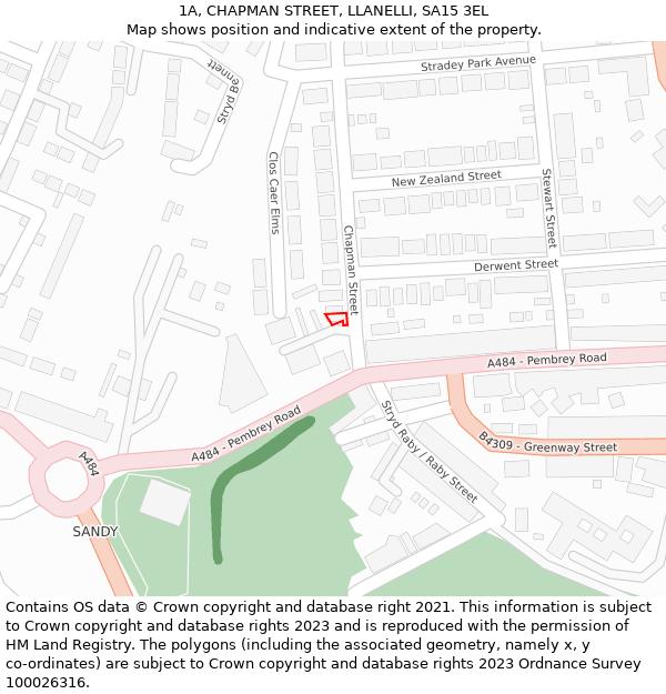 1A, CHAPMAN STREET, LLANELLI, SA15 3EL: Location map and indicative extent of plot