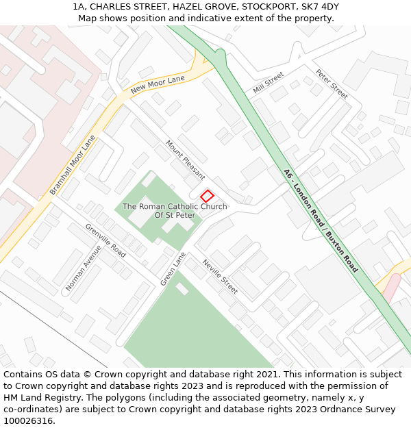 1A, CHARLES STREET, HAZEL GROVE, STOCKPORT, SK7 4DY: Location map and indicative extent of plot
